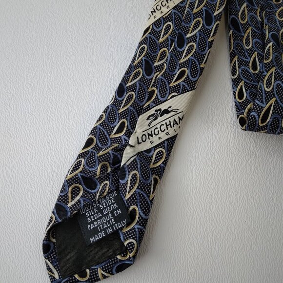 Longchamp Paris Silk Blue Necktie Made in Italy - Picture 7 of 8